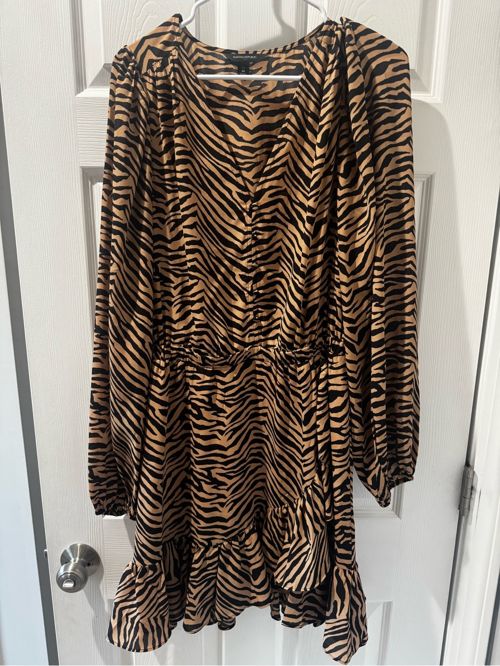 Banana Republic Tan & Black Zebra-Print Long Sleeve Mini Dress